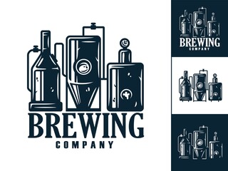 Set of traditional brewing process, production craft beer, brewery factory. Emblem for pub or bar
