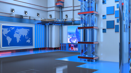 News Studio, Backdrop For TV Shows .TV On Wall.3D Virtual News Studio Background, 3d illustration