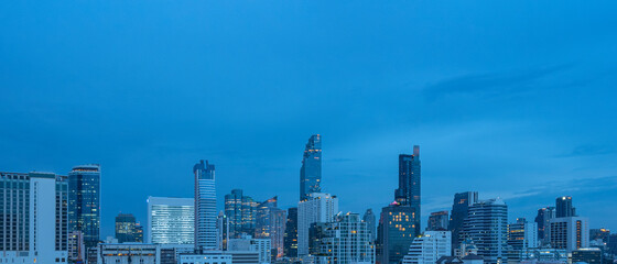panoramic of Bangkok city skyline at night
