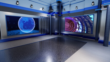 News Studio, Backdrop For TV Shows .TV On Wall.3D Virtual News Studio Background, 3d illustration