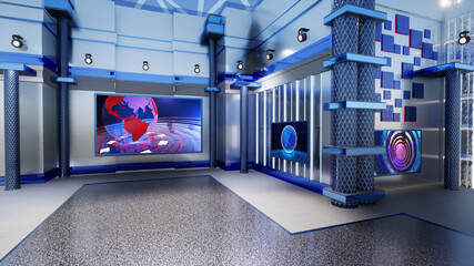 News Studio, Backdrop For TV Shows .TV On Wall.3D Virtual News Studio Background, 3d illustration