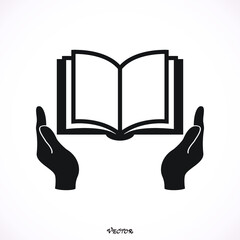 Book On Hand Flat Icon On White Background