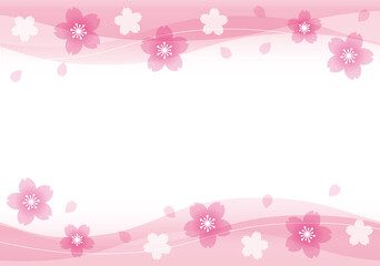 桜と緩やかな重なる曲線のピンクのグラデーションの抽象的な背景素材