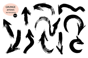 A set of different grunge brush arrows, pointers.A drawn paint object to use in your design.