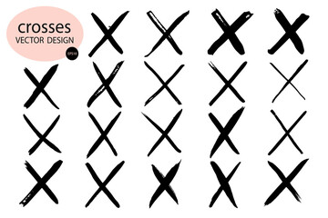 X black label.Cross graphic symbol of the sign.Crossed brush strokes.