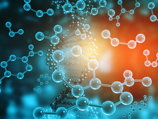Abstract dna molecules background. 3d illustration.