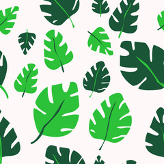 Trendy vector background with tropical leaves. Geometric seamless pattern for fabric or your design.