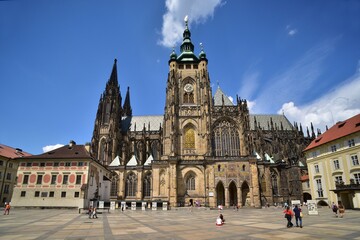 Fototapeta na wymiar The Metropolitan Cathedral of Saints Vitus, Wenceslaus and Adalbert in Prague is part of Prague Castle, Central Bohemiax.