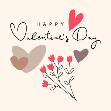 Valentine's Day background design.Hand-drawn flowers, hearts.The template for advertisement,postcard,poster,cover art,social networking.Vector illustration.