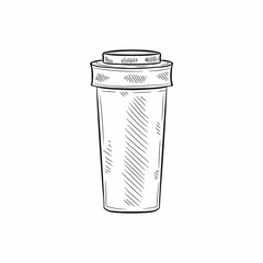 Cute hand drawn medical bottle for mixture or vitamins or other. Vector illustration 