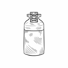 Cute hand drawn medical bottle for mixture or vitamins or other. Vector illustration 