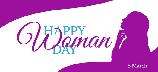Woman Day Banner Illustration Design Concept with purple ornament and silhouette