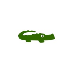 cute green crocodile logo illustration. alligator icon cartoon character with the tail facing up