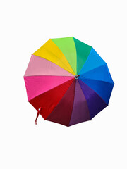Multi colored sunshade umbrellas on isolated white background.