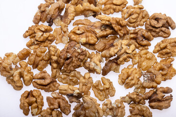Shelled Walnuts Pile Top View Isolated On White Background