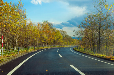Rural Road Leading Through Lake Shikaribetsu, Tokachi, Hokkaido.