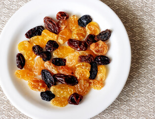 Dried raisins in a plate