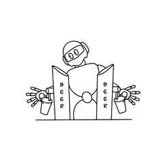 The robot pours beer into glasses during quarantine due to the pandemic.