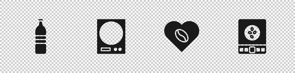 Set Bottle of water, Electronic scales, Coffee Lovers and coffee icon. Vector.