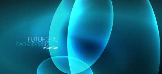 Neon ellipses abstract backgrounds. Shiny bright round shapes glowing in the dark. Vector futuristic illustrations for covers, banners, flyers and posters and other