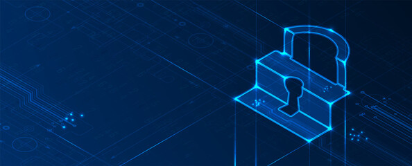 internet digital security technology concept for business background. Lock on circuit board