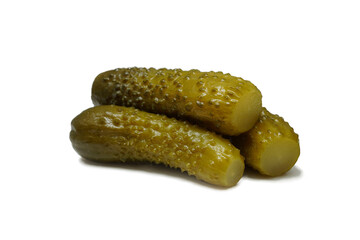 Pickled cucumbers isolated on white background. Gherkins on a white background.