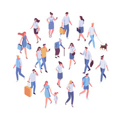 Fototapeta na wymiar Isometric different people walking. Crowd vector set. Men and women isolated on white background