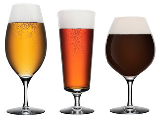 Three cold beer isolated on white + clipping path.