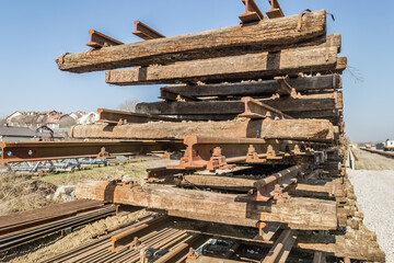 Novi Sad, Serbia - March 02. 2021: The old discarded railway was replaced with a new one in Petrovaradin. Vojvodina, Novi Sad, Serbia. 