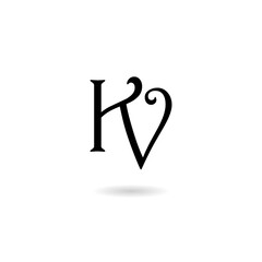 Initial Alphabet KV Logo Design with shadow