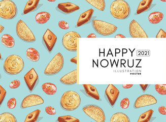 Nowruz holiday pattern. Azerbaijani sweets background.