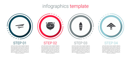 Set Hang glider, Speedboat, Surfboard and . Business infographic template. Vector.