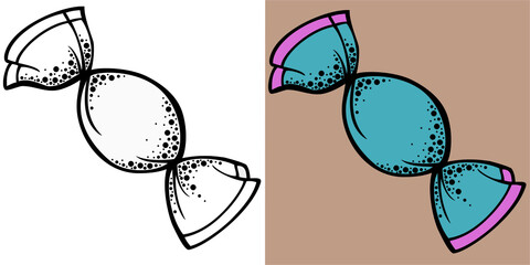Vector illustration, Round candy wrapper in black and white and color with texture