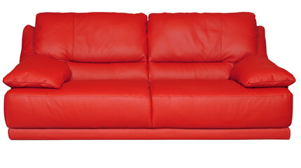 Image of a modern red leather sofa over white background