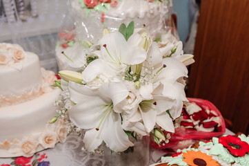 Bridal bouquet with white lilies