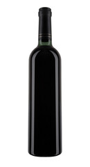 A bottle of red wine, isolated on white.