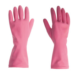 Handshake with a pink vinyl glove