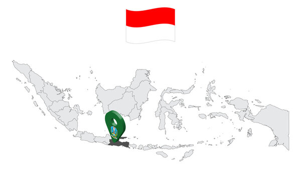 Location of Province East Java on map Indonesia. 3d  East Java flag map marker location pin. Quality map with Provinces of Indonesia for your web site design, app, UI. EPS10.