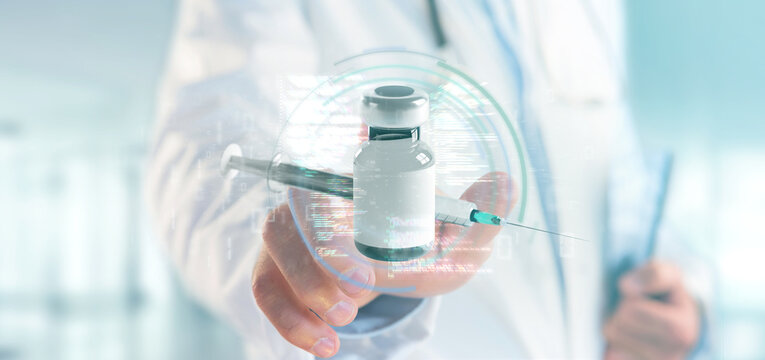 Doctor touching a vaccine concept - 3d rendering