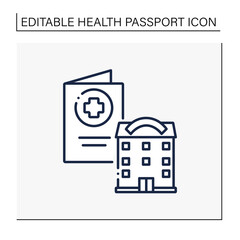 Health passport line icon. Necessary document about health status. Vaccinated card. Necessarily in government place, school and bank.Covid19 concept. Isolated vector illustration.Editable stroke