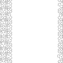 Clover. Sketch. Seamless vertical border. Trefoil and four-leafed. Repeating vector pattern. Saint Patrick Day. A leaf that brings good luck. Isolated colorless background. Doodle style. 