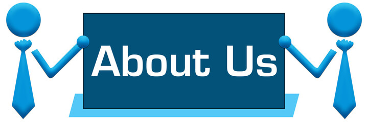 About Us Banner Symbols Left Right Blue 