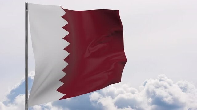 Qatar flag on pole with sky background seamless loop 3d animation