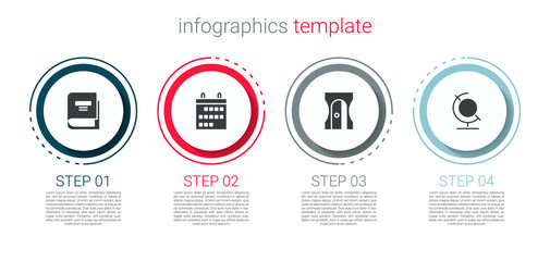 Set Book, Calendar, Pencil sharpener and Earth globe. Business infographic template. Vector.