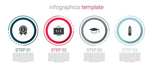 Set Medal, Chalkboard, Graduation cap and Stationery knife. Business infographic template. Vector.