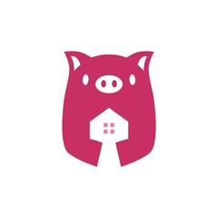 pig house home negative space logo vector icon illustration