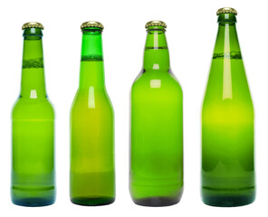 Green beer bottles isolated on white