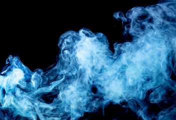Blue smoke isolated on black background.