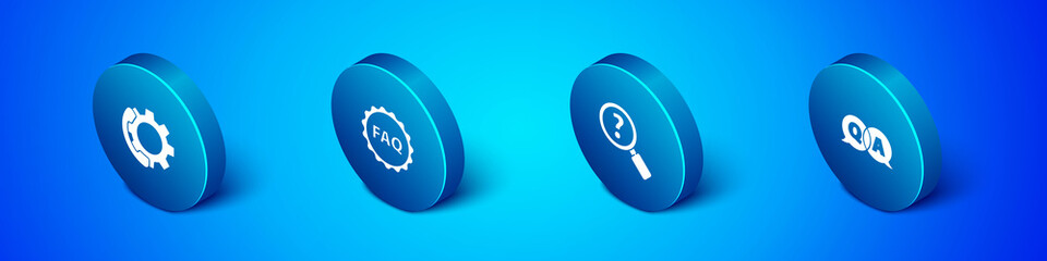 Set Isometric Telephone 24 hours support, Unknown search, Question and Answer and Label with text FAQ icon. Vector.