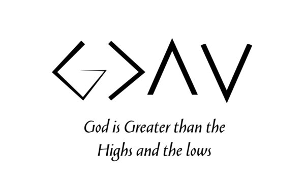 God is greater than the highs and lows, Christian Quote for print or use as poster, card, flyer or T Shirt